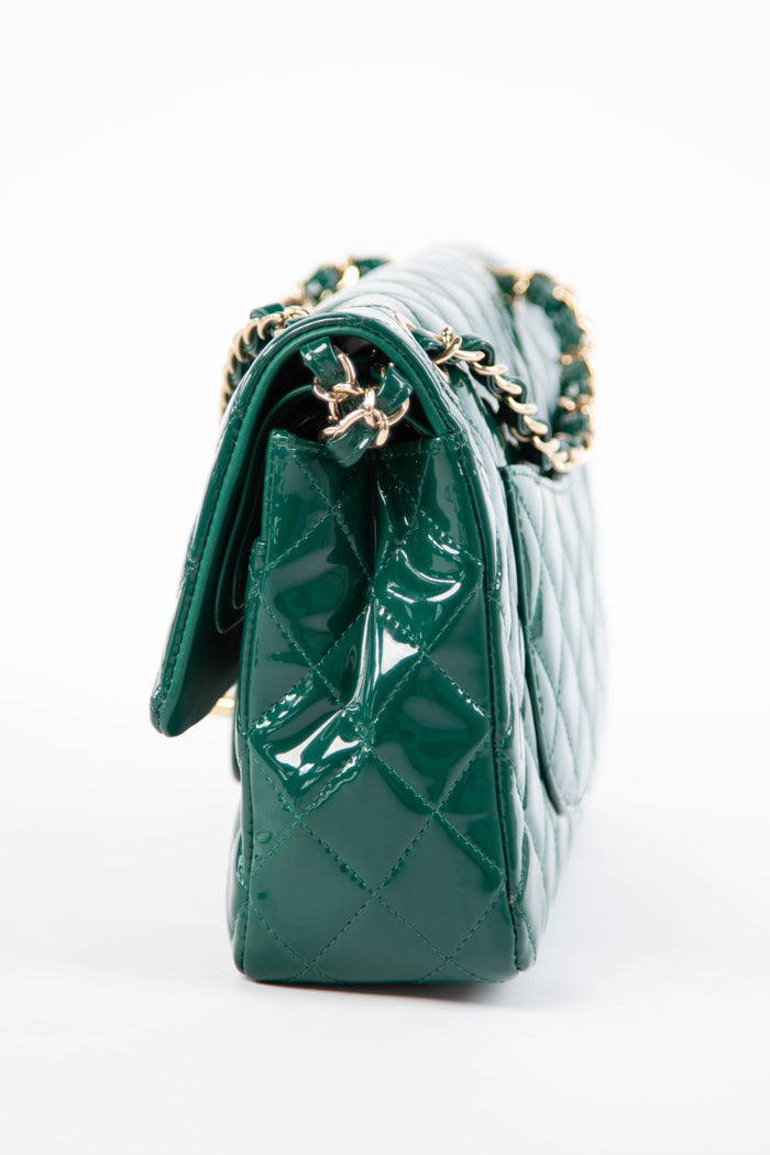 2018 Chanel Emerald Green Patent Leather Medium Double Flap Bag