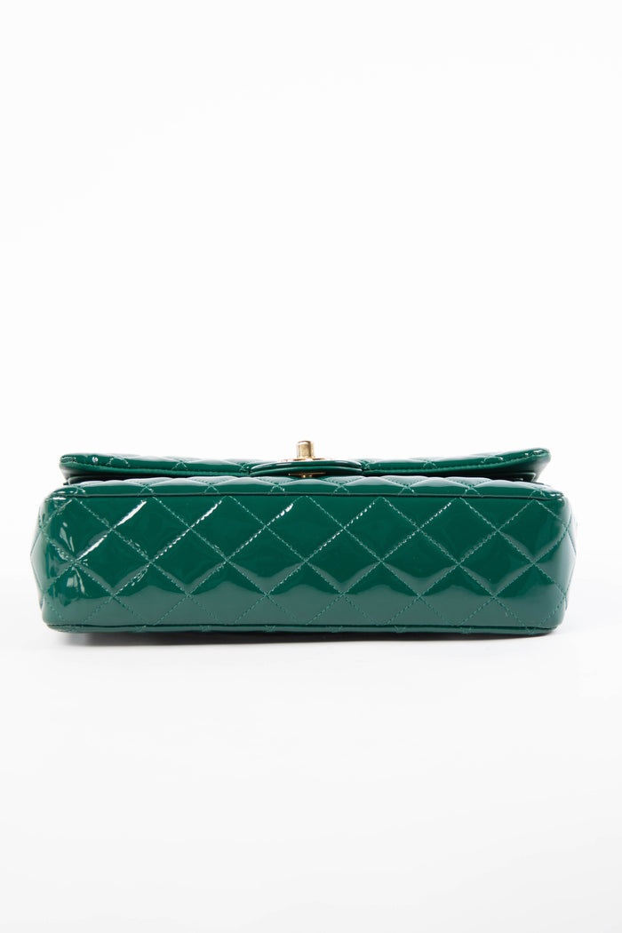 2018 Chanel Emerald Green Patent Leather Medium Double Flap Bag