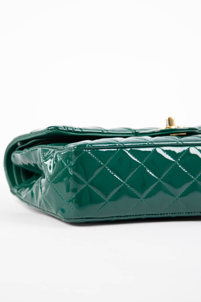 2018 Chanel Emerald Green Patent Leather Medium Double Flap Bag