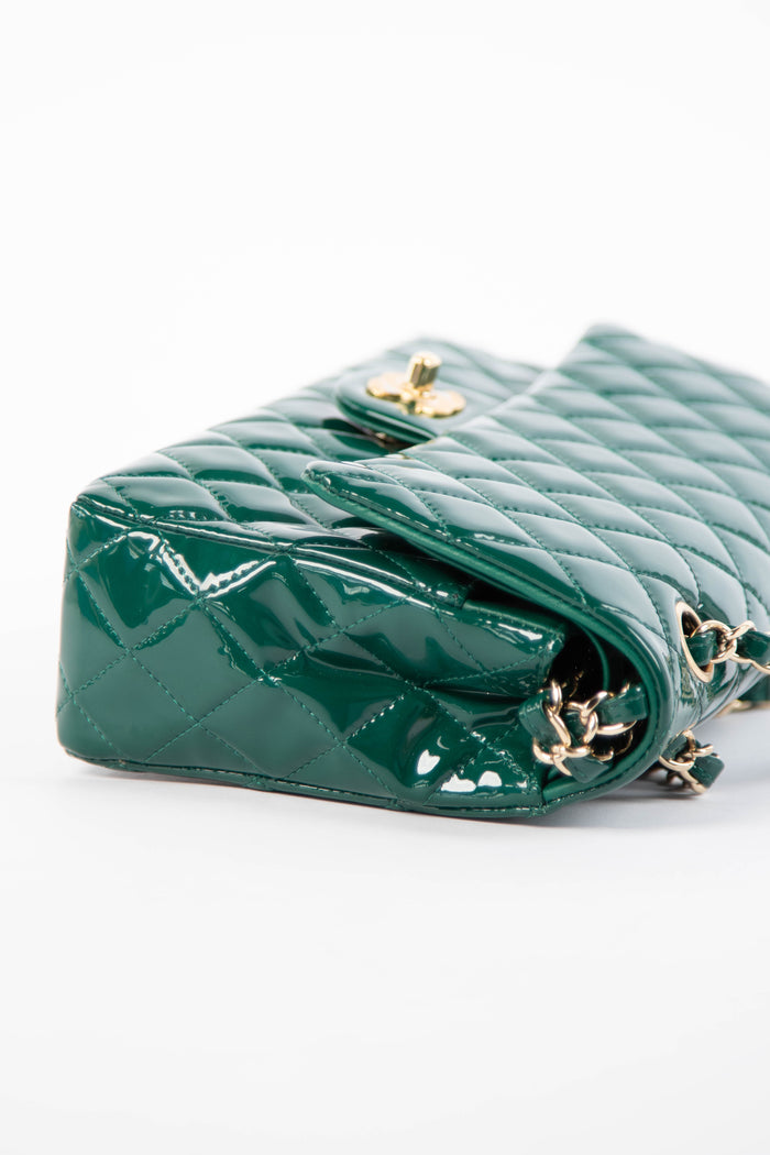 2018 Chanel Emerald Green Patent Leather Medium Double Flap Bag