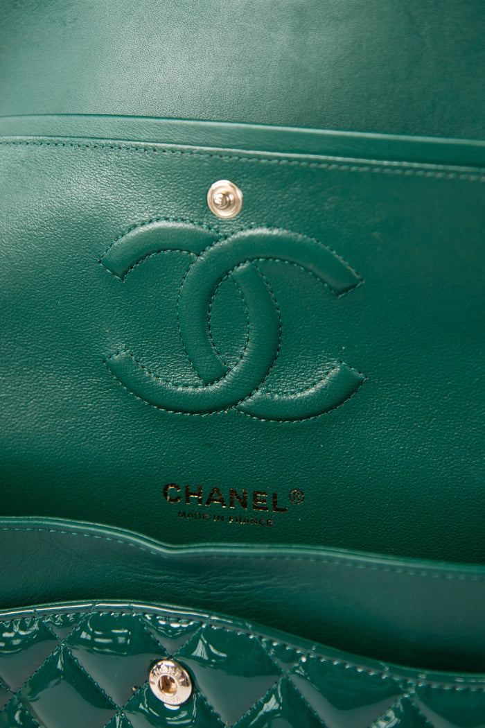 2018 Chanel Emerald Green Patent Leather Medium Double Flap Bag