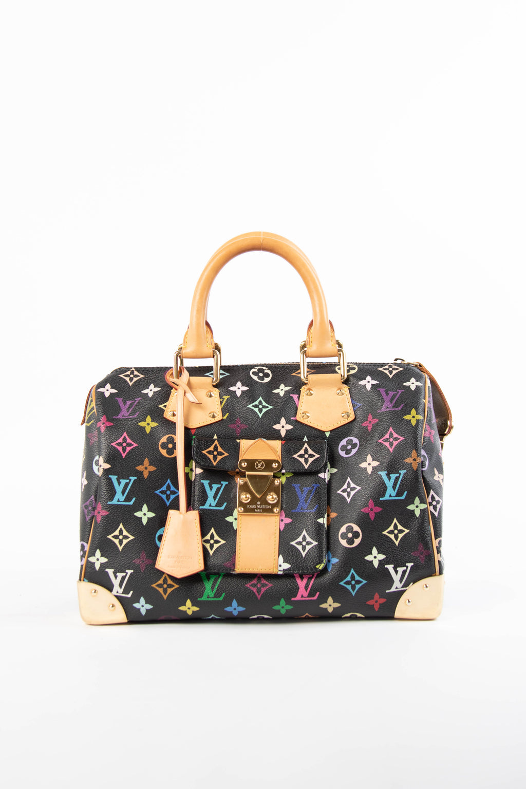 2000s Louis Vuitton x Takashi Murakami Black Multicolour Monogram Speedy 30 Bag