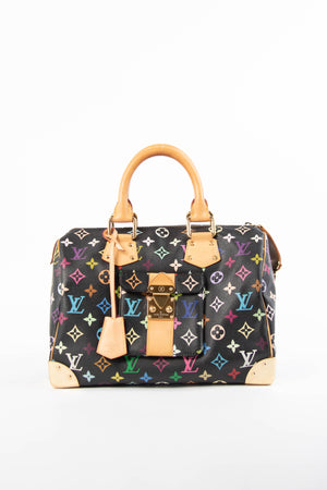2000s Louis Vuitton x Takashi Murakami Black Multicolour Monogram Speedy 30 Bag