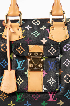 2000s Louis Vuitton x Takashi Murakami Black Multicolour Monogram Speedy 30 Bag