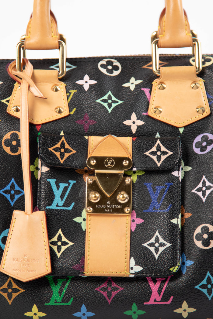 2000s Louis Vuitton x Takashi Murakami Black Multicolour Monogram Speedy 30 Bag