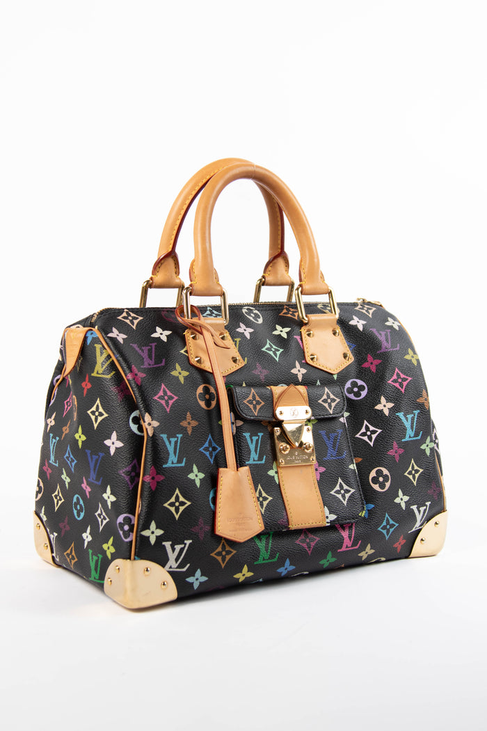 2000s Louis Vuitton x Takashi Murakami Black Multicolour Monogram Speedy 30 Bag
