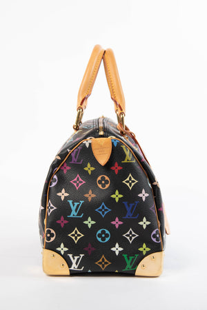 2000s Louis Vuitton x Takashi Murakami Black Multicolour Monogram Speedy 30 Bag