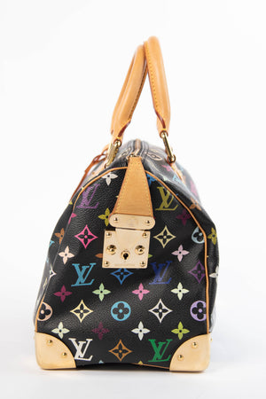 2000s Louis Vuitton x Takashi Murakami Black Multicolour Monogram Speedy 30 Bag