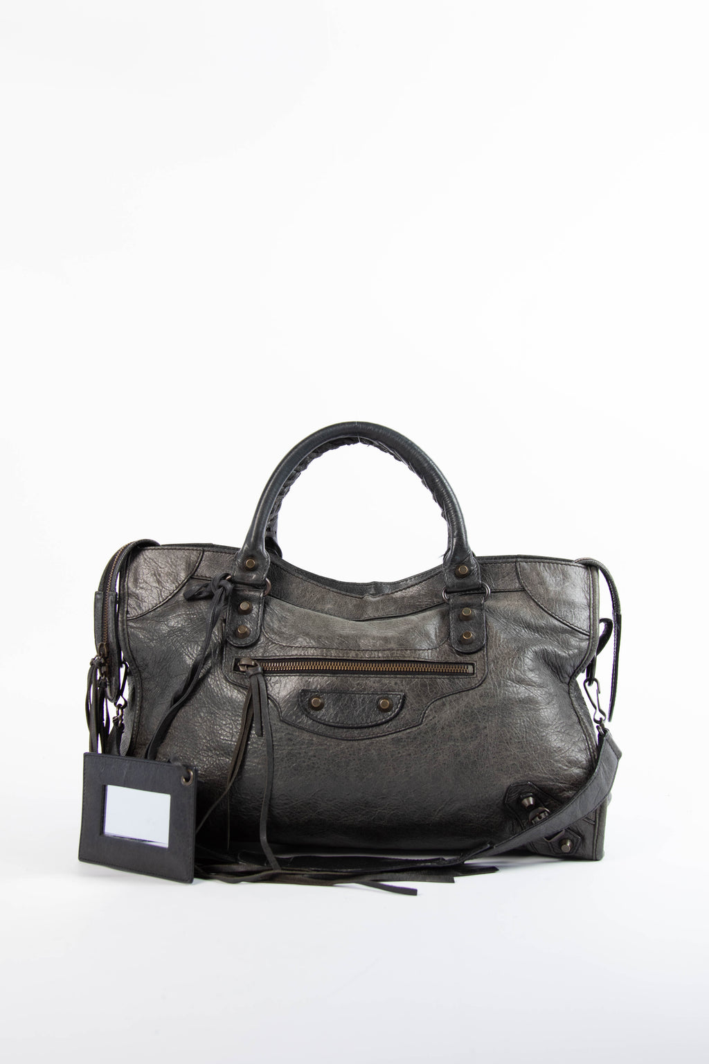 2000s Balenciaga Charcoal Leather City Bag