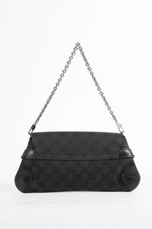 RARE Vintage Gucci Black GG Monogram Horsebit Shoulder Bag