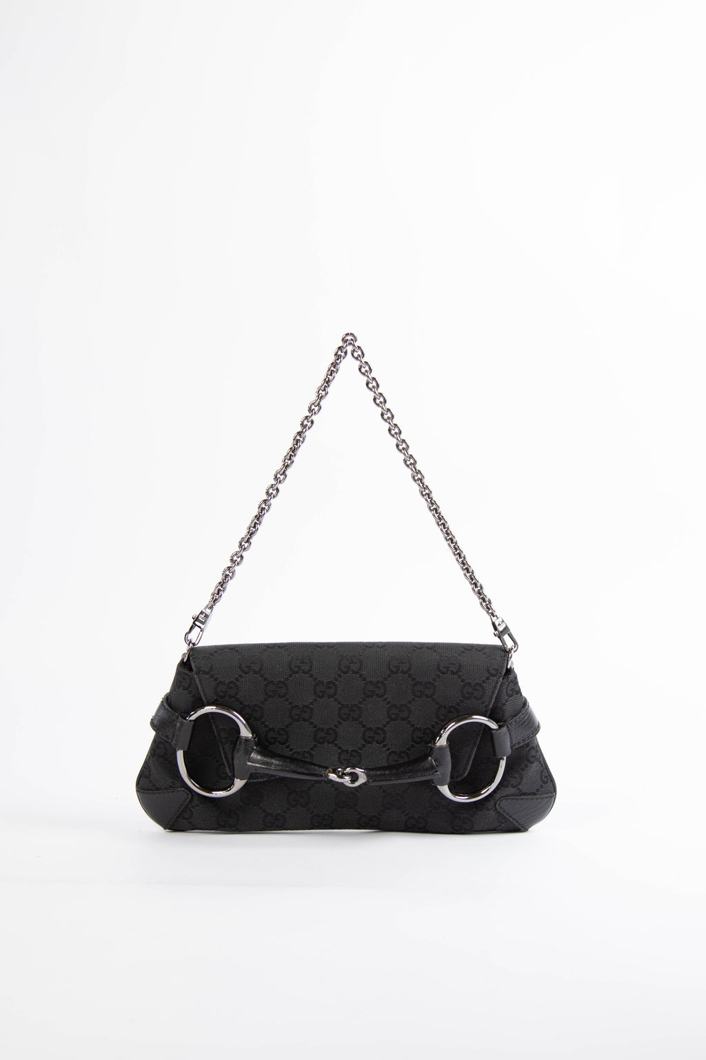 RARE Vintage Gucci Black GG Monogram Horsebit Shoulder Bag