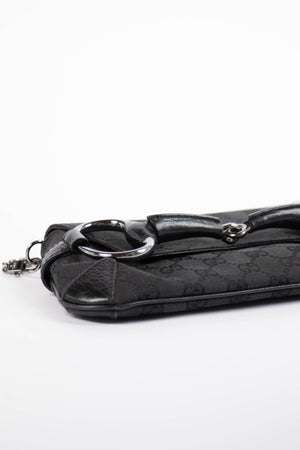 RARE Vintage Gucci Black GG Monogram Horsebit Shoulder Bag