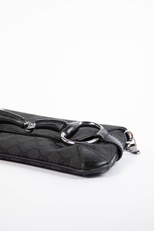 RARE Vintage Gucci Black GG Monogram Horsebit Shoulder Bag
