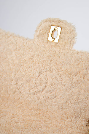 90s Chanel Cream Terry Cloth Medium Flap Shoulder Bag