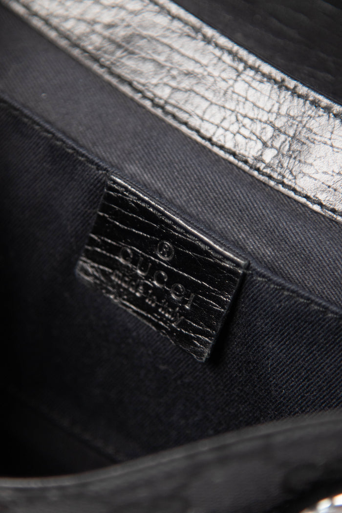 RARE Vintage Gucci Black GG Monogram Horsebit Shoulder Bag