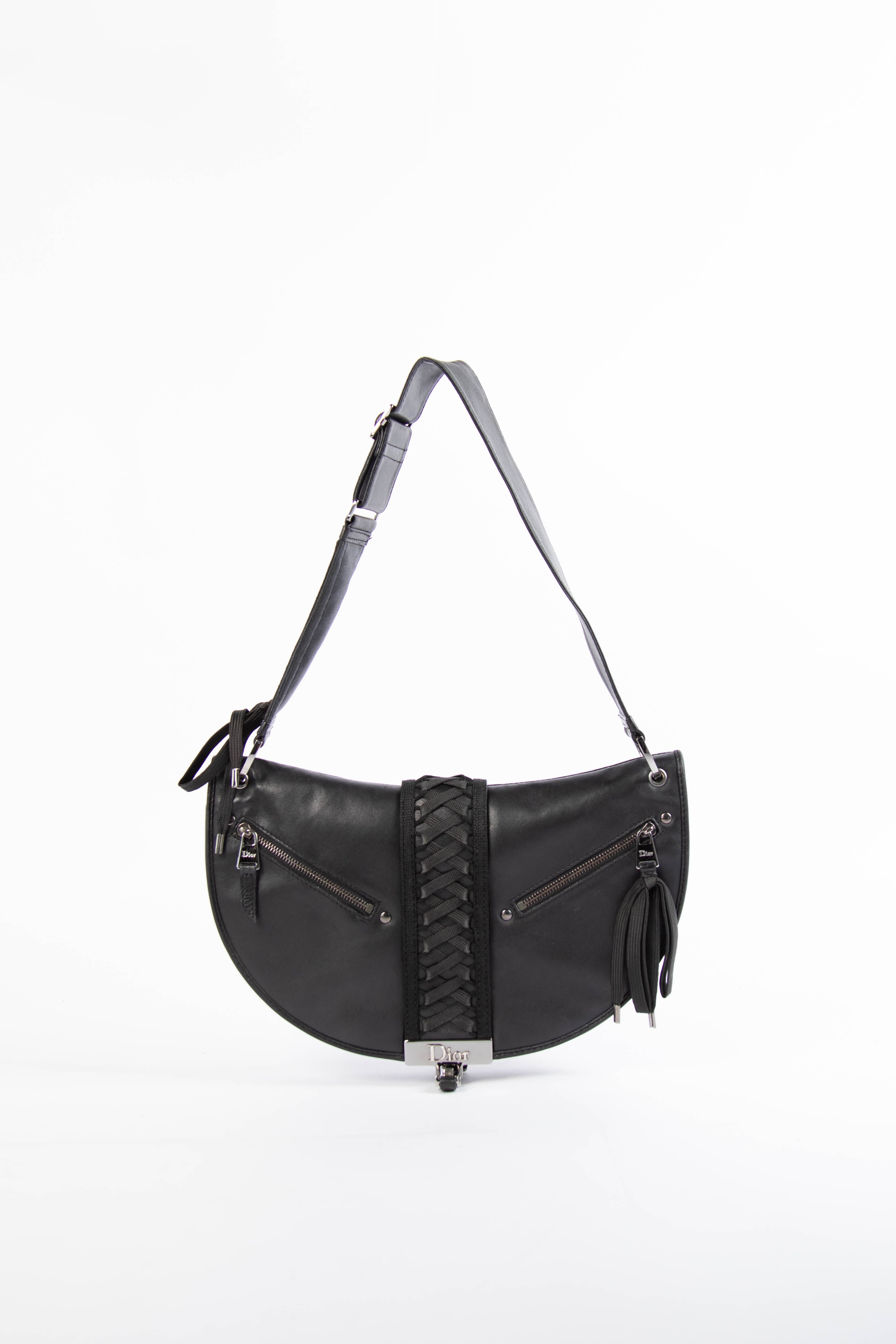 Vintage Christian Dior Galliano Black Leather Admit It Shoulder