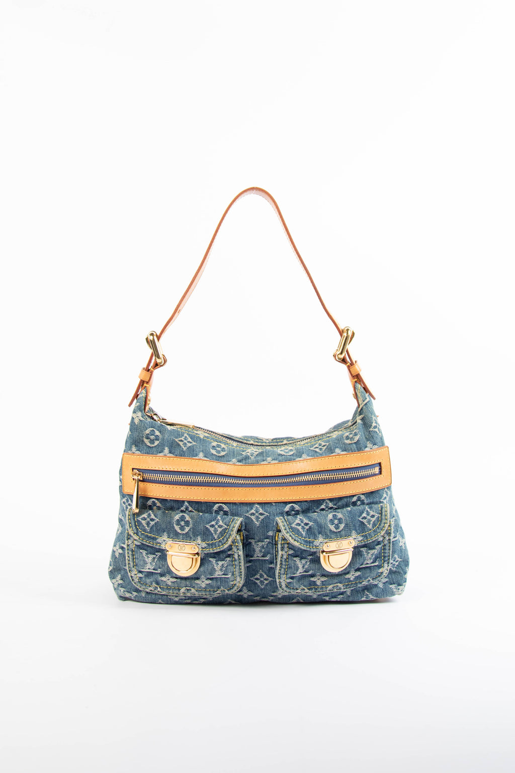 2000s Louis Vuitton Blue Denim Baggy PM Monogram Shoulder Bag