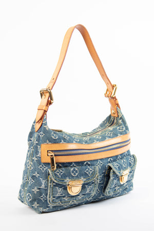 2000s Louis Vuitton Blue Denim Baggy PM Monogram Shoulder Bag