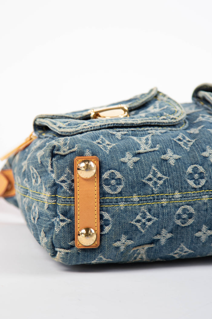 2000s Louis Vuitton Blue Denim Baggy PM Monogram Shoulder Bag