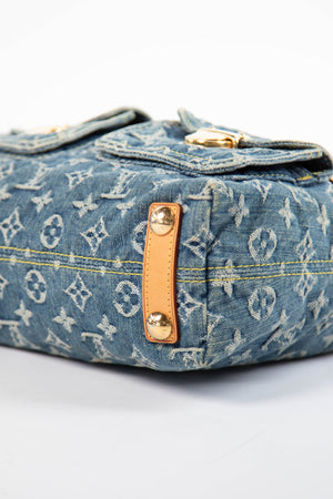 2000s Louis Vuitton Blue Denim Baggy PM Monogram Shoulder Bag