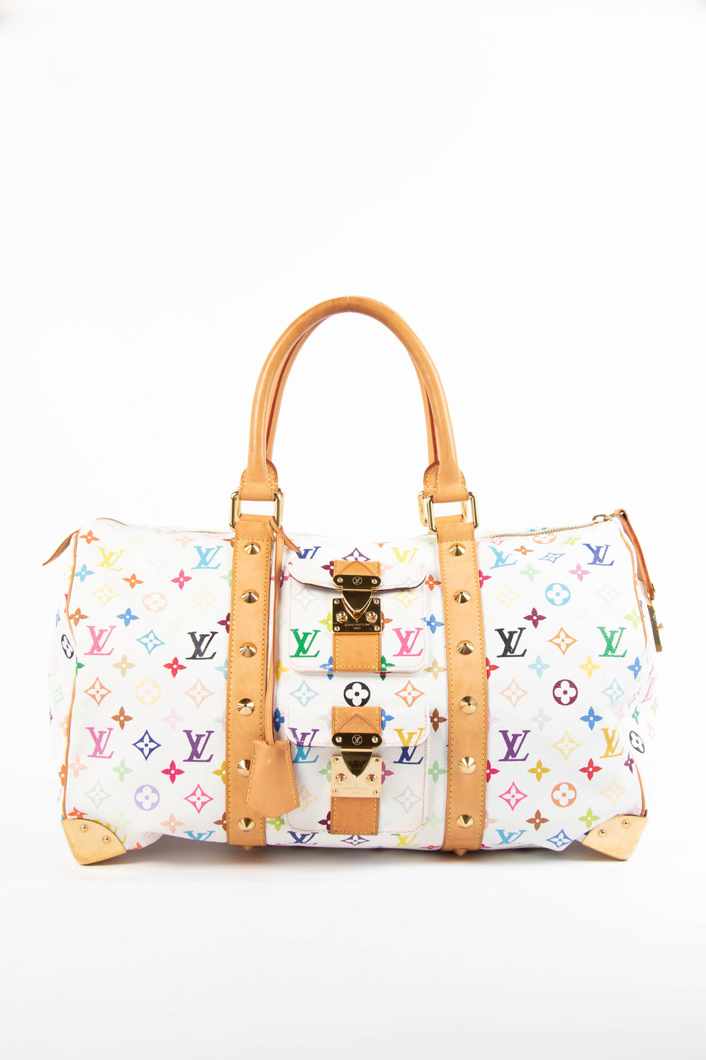 2000s Louis Vuitton x Takashi Murakami White Multicolour Keepall 45cm