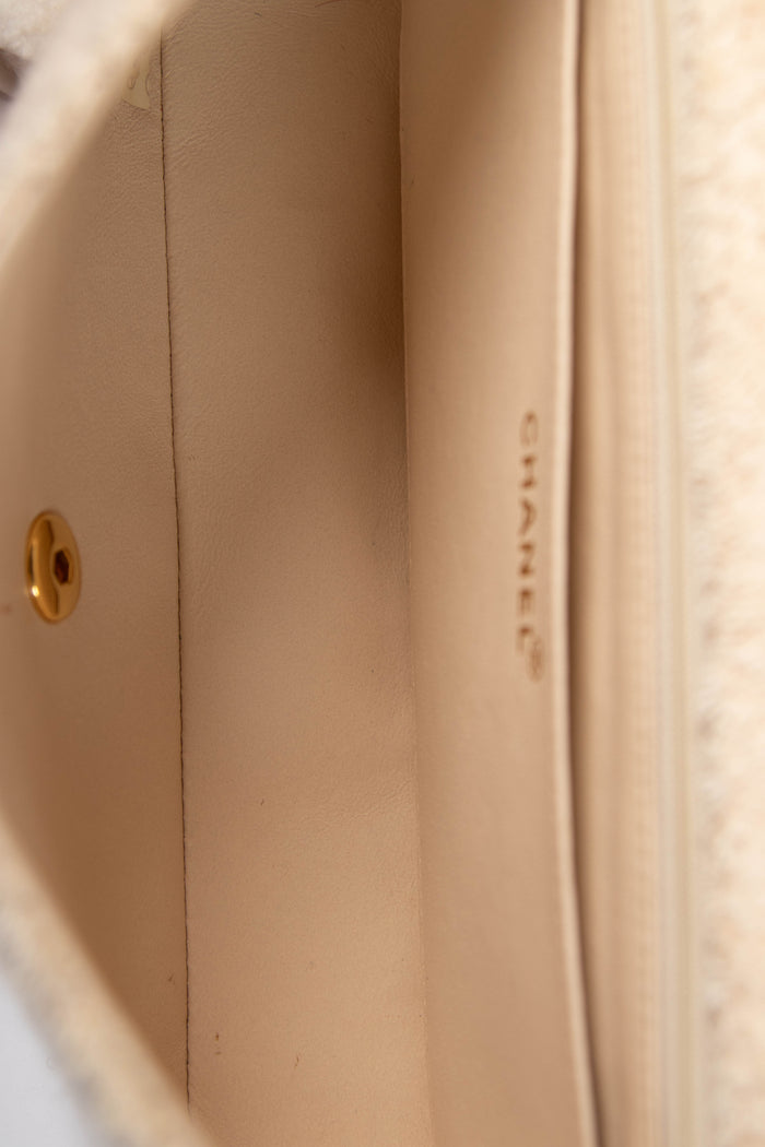 90s Chanel Cream Terry Cloth Medium Flap Shoulder Bag