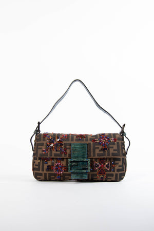 90s Fendi Zucca Beaded Baguette Shoulder Bag