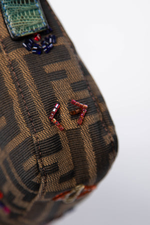 90s Fendi Zucca Beaded Baguette Shoulder Bag