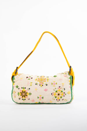 RARE Vintage Fendi Embroidered and Pony Hair Baguette Shoulder Bag