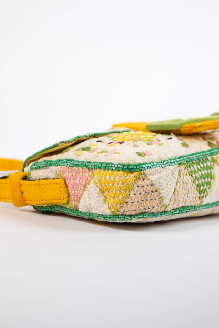 RARE Vintage Fendi Embroidered and Pony Hair Baguette Shoulder Bag