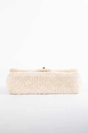 90s Chanel Cream Terry Cloth Medium Flap Shoulder Bag