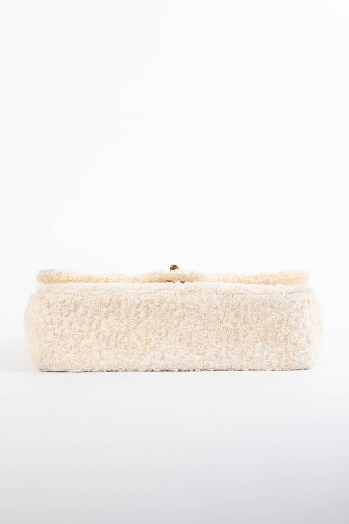 90s Chanel Cream Terry Cloth Medium Flap Shoulder Bag