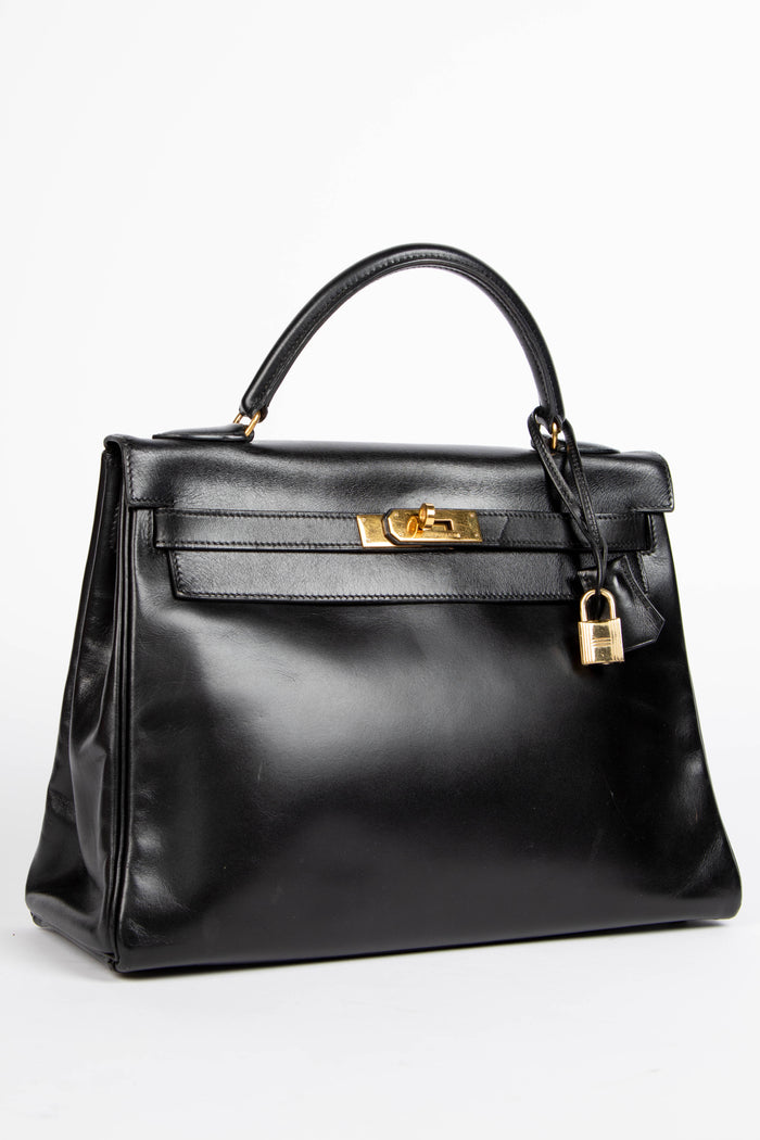 1991 Hermès Kelly 32cm in Black Box Calf Leather with GHW