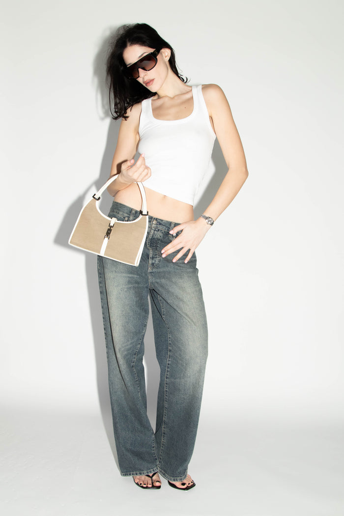 Vintage Gucci Beige Canvas Jackie Shoulder Bag