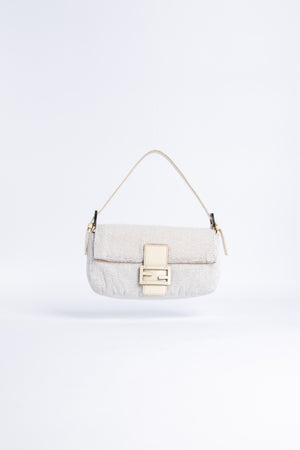Vintage Fendi White Beaded Baguette Shoulder Bag