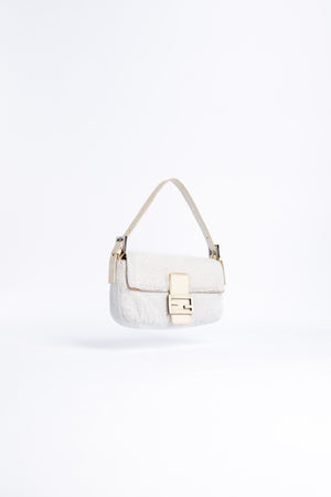 Vintage Fendi White Beaded Baguette Shoulder Bag