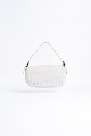 Vintage Fendi White Beaded Baguette Shoulder Bag