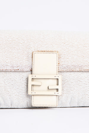 Vintage Fendi White Beaded Baguette Shoulder Bag