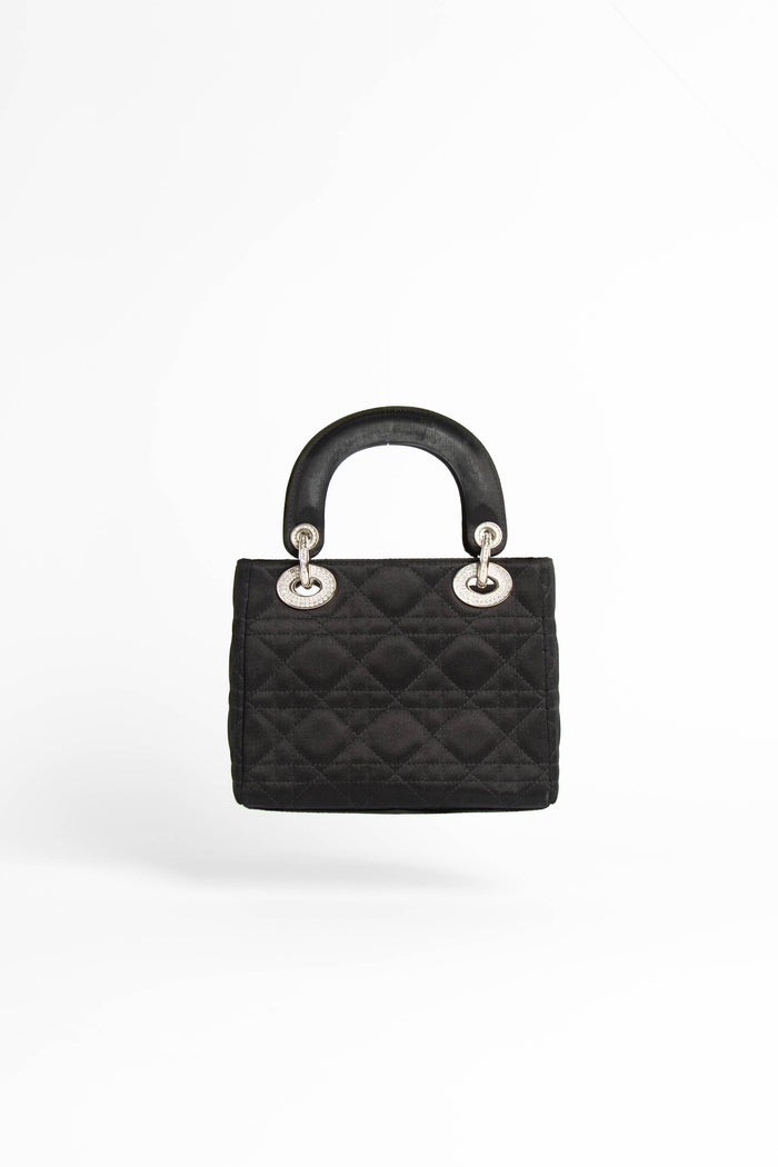 RARE Christian Dior Mini Black Satin Lady Dior