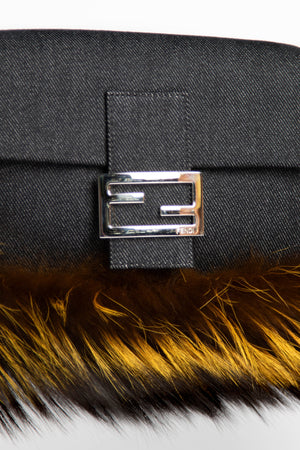 SUPER RARE Fendi Denim Fur Baguette Shoulder Bag