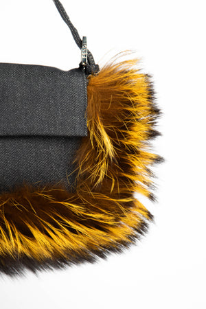 SUPER RARE Fendi Denim Fur Baguette Shoulder Bag
