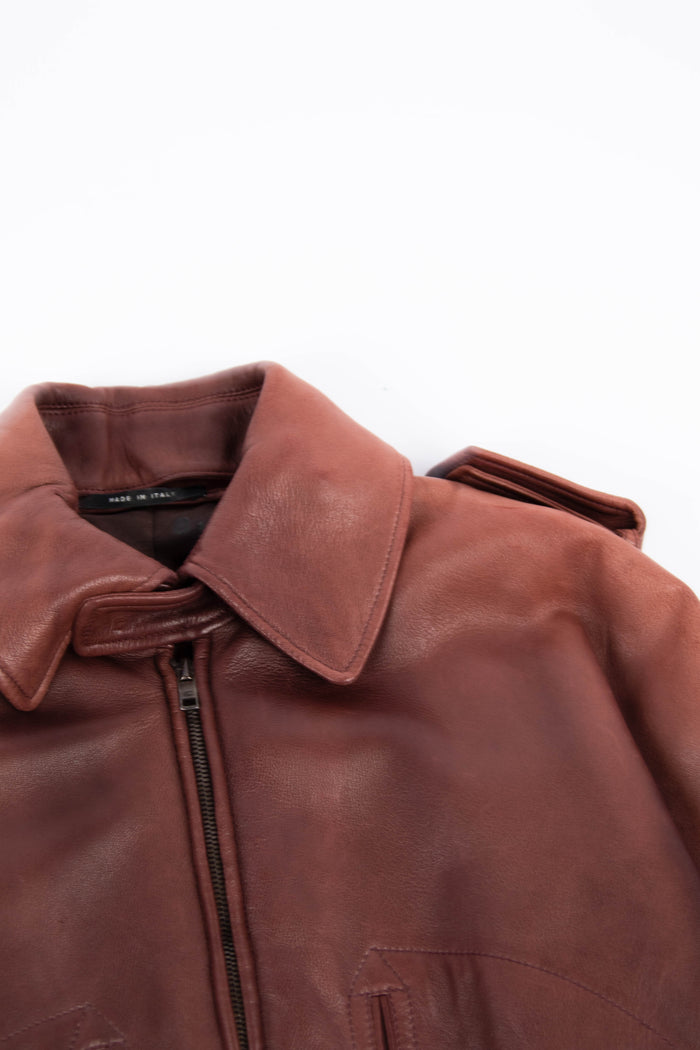 Vintage Gucci Tom Ford Burgundy Leather Bomber Jacket (UK 14)