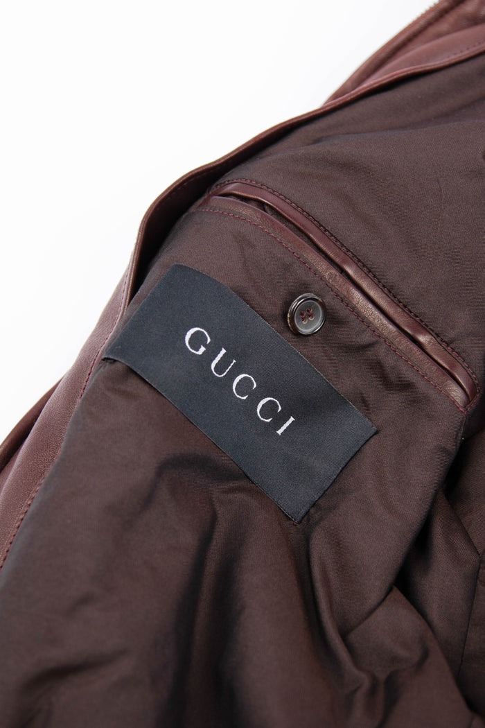 Vintage Gucci Tom Ford Burgundy Leather Bomber Jacket (UK 14)