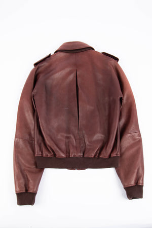 Vintage Gucci Tom Ford Burgundy Leather Bomber Jacket (UK 14)