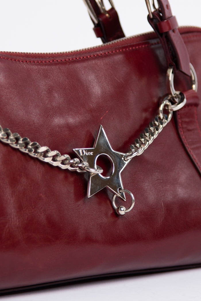 Vintage Christian Dior Red Leather Piercing Shoulder Bag