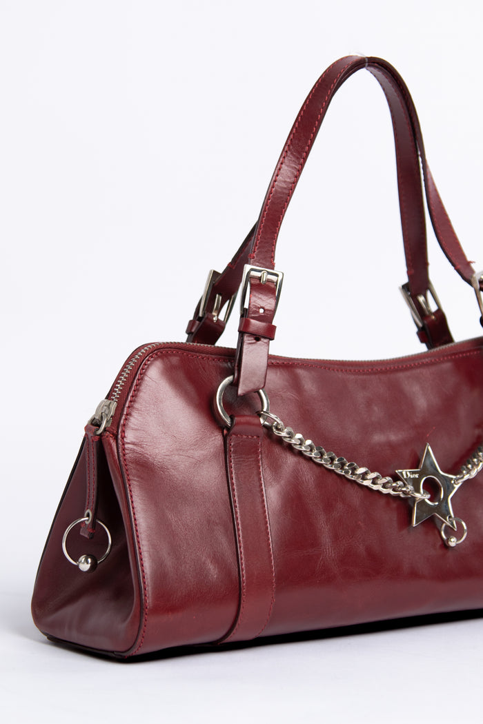 Vintage Christian Dior Red Leather Piercing Shoulder Bag