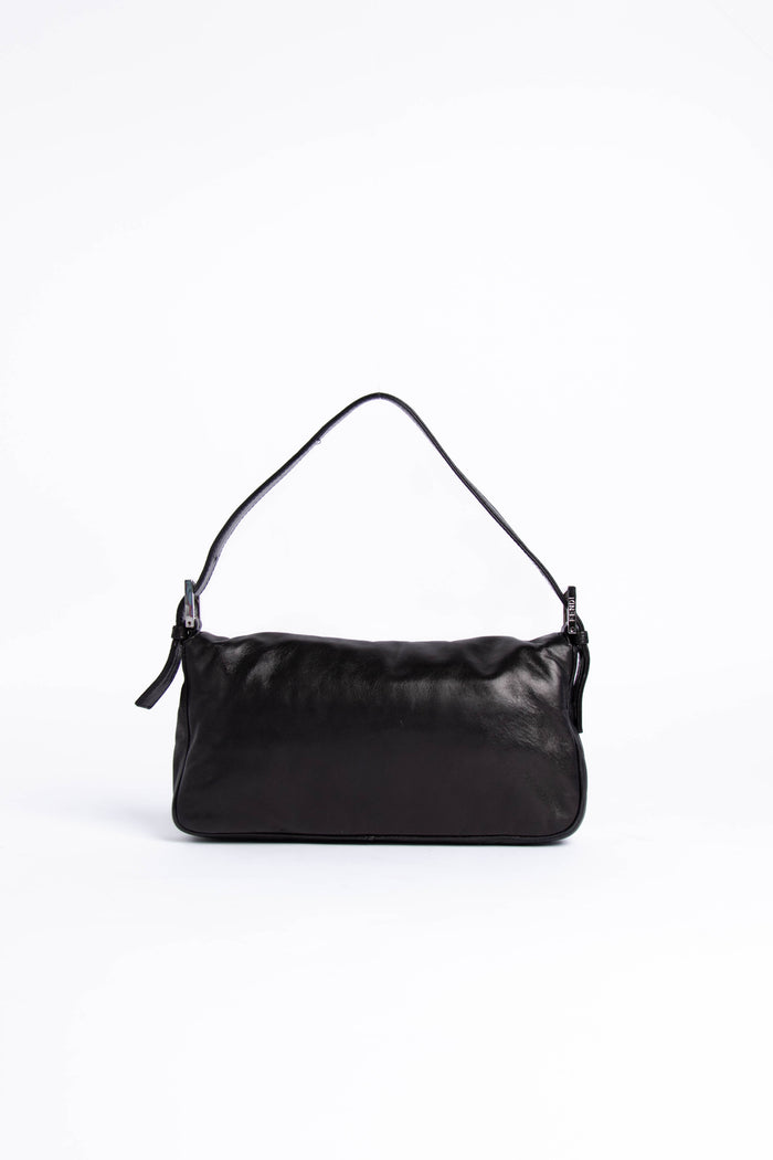 Vintage Fendi Black Lambskin Leather Baguette Shoulder Bag
