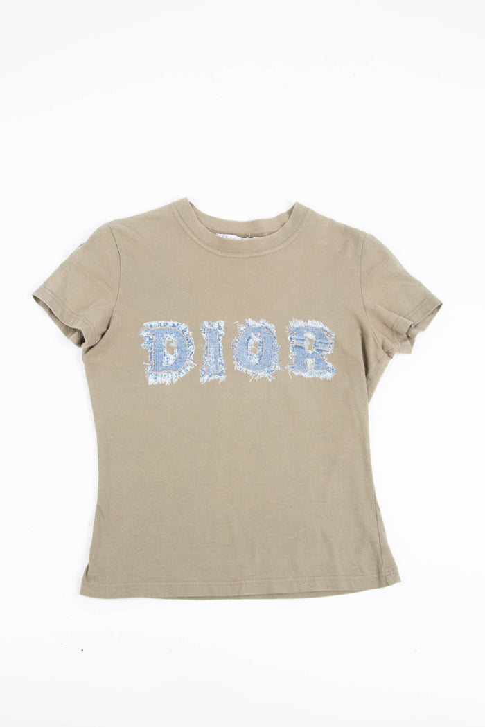 2000s Christian Dior Denim "Dior" Khaki T-shirt (UK 10)