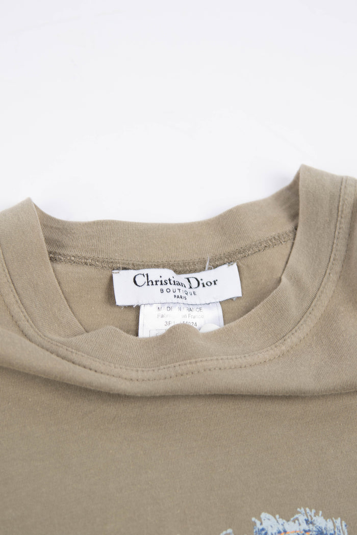 2000s Christian Dior Denim "Dior" Khaki T-shirt (UK 10)