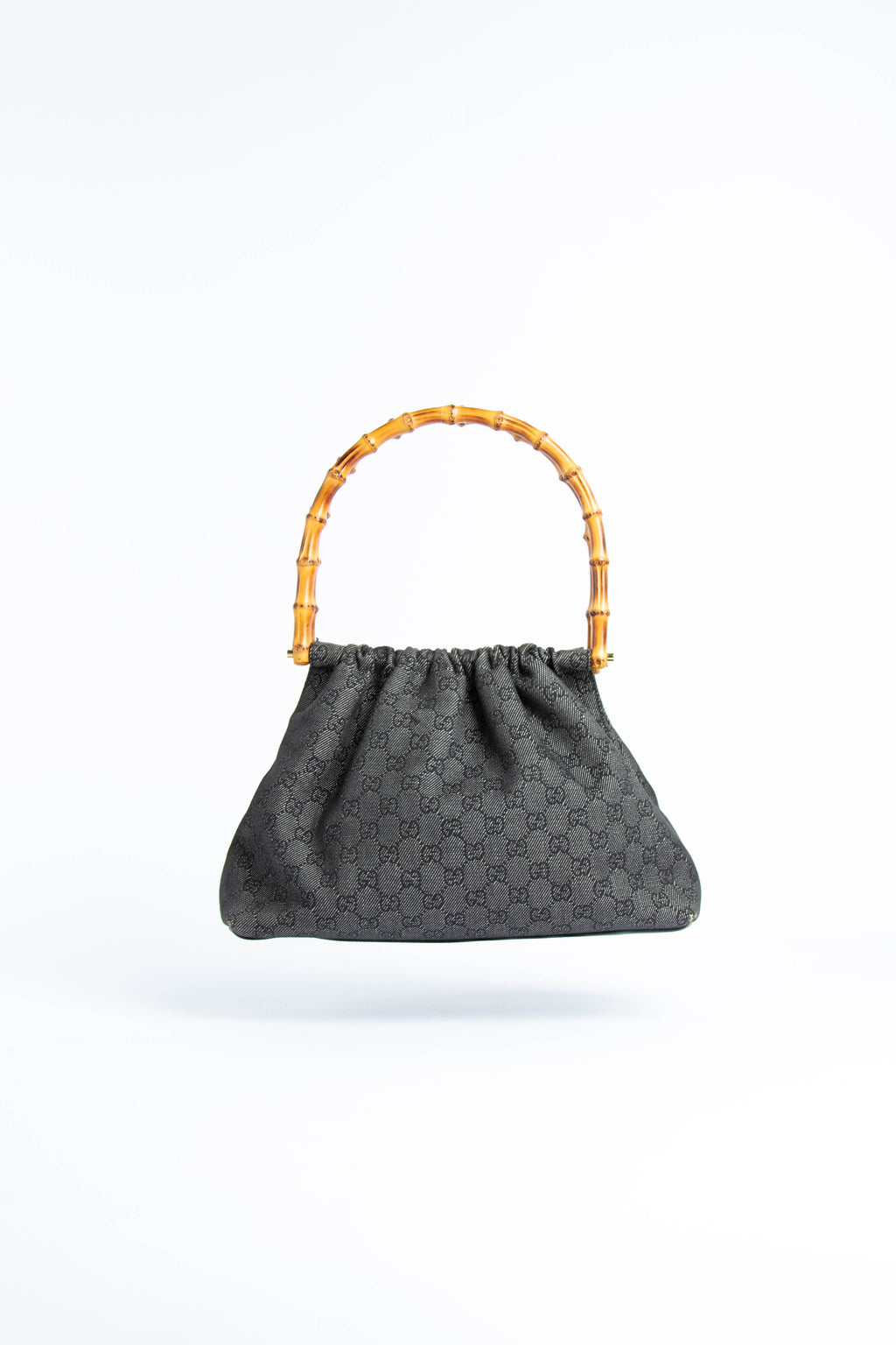 Vintage Gucci Black GG Monogram Bamboo Top Handle Bag
